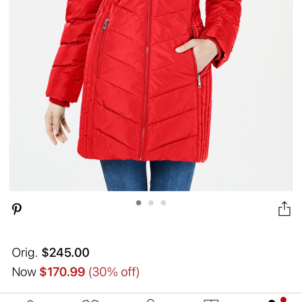 Red Tommy Hilfiger faux fur trim hood puffer coat - Picture 6 of 6
